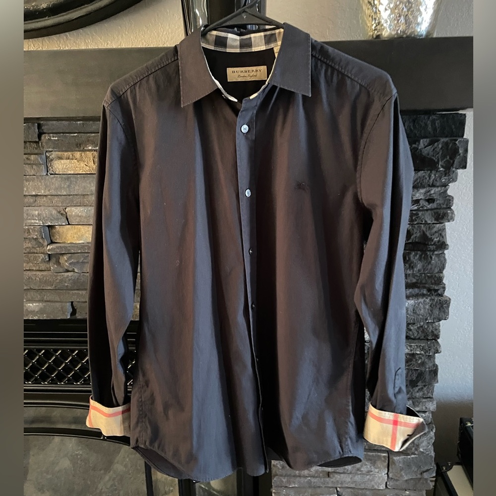 Mens Burberry button down dress shirt size Medium - Black - 100% Authentic VGUC